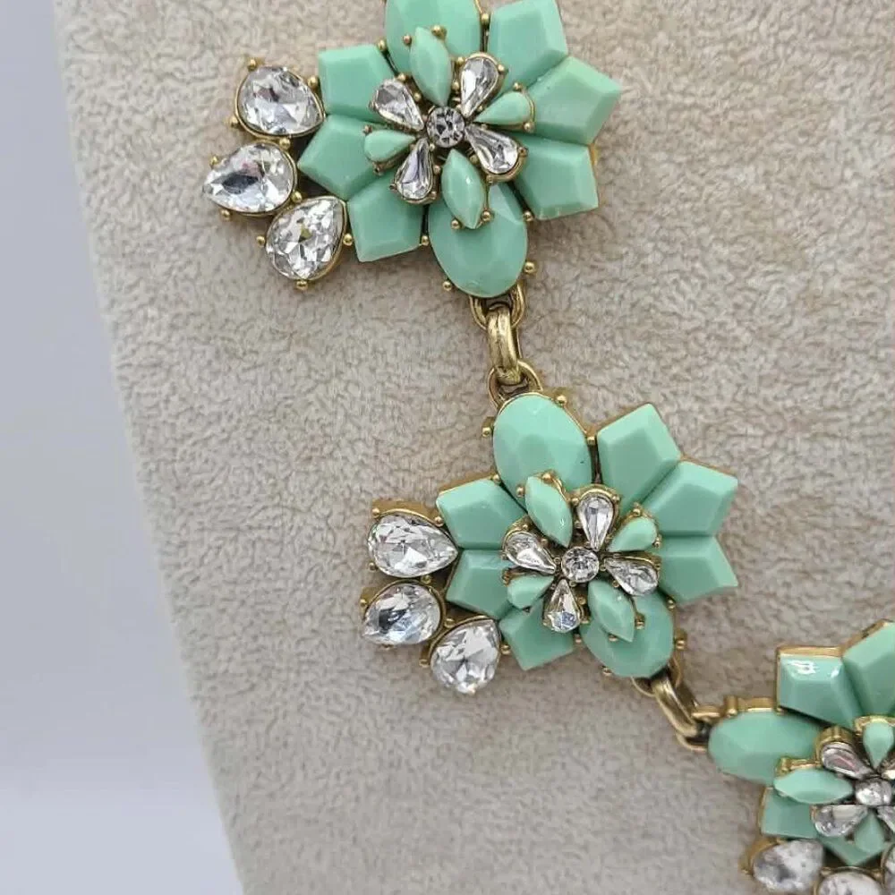 J Crew Mint Green Resin and Clear Crystal Necklace
